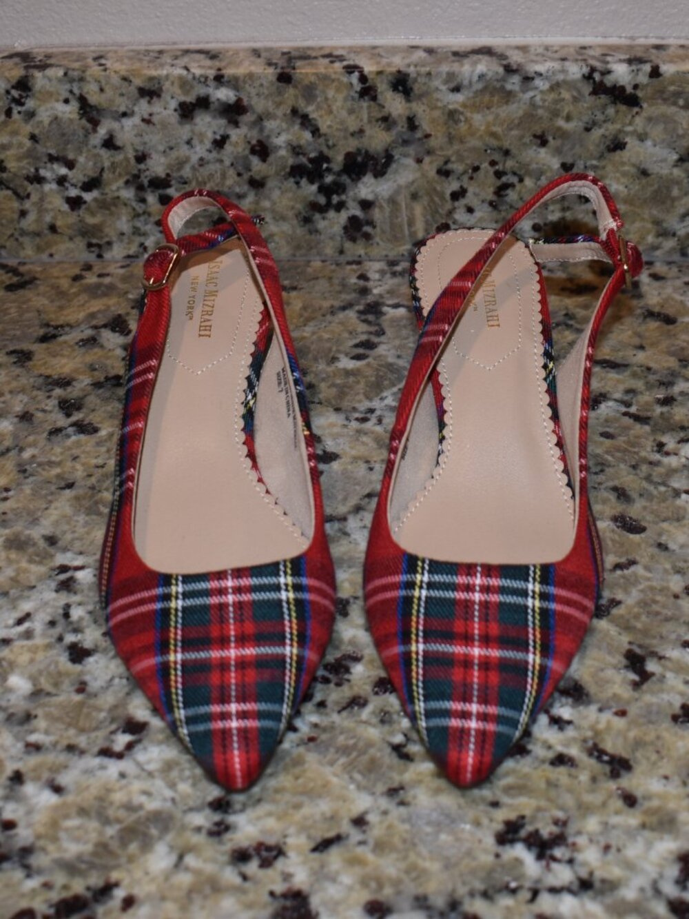Isaac Mizrahi Red Plaid Slingback Kitten Heels Size 7